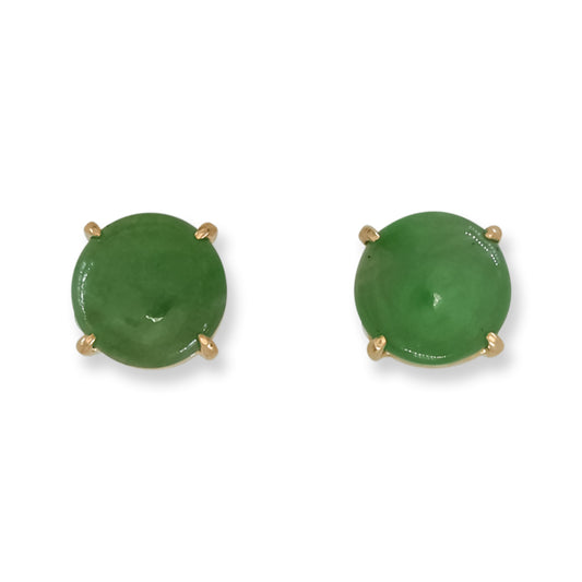 Green Jadeite Jade Stud Earrings in 14K Yellow Gold | UPC #406100