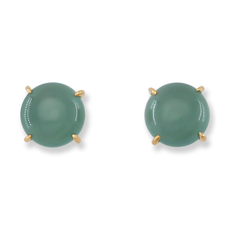 Blue-Green Guatemalan Jadeite Jade Stud Earrings in 14K Yellow Gold | UPC #400429