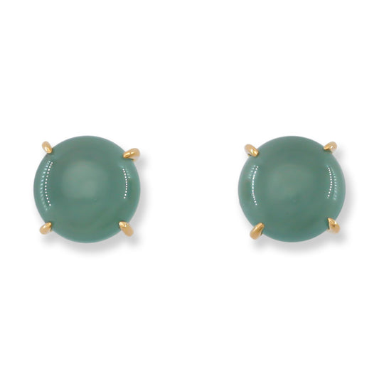 Blue-reen Guatemalan Jadeite Jade Stud Earrings in 14K Yellow Gold | UPC #400429