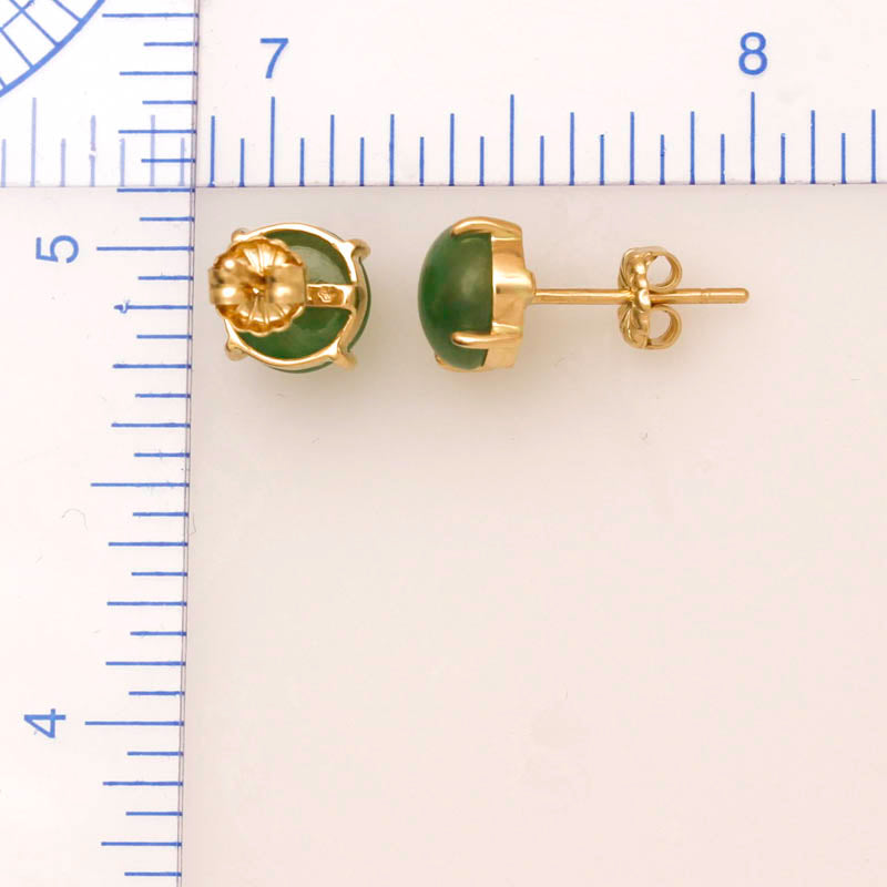 GREEN JADEITE JADE STUD 14K YELLOW GOLD EARRING UPC #348790