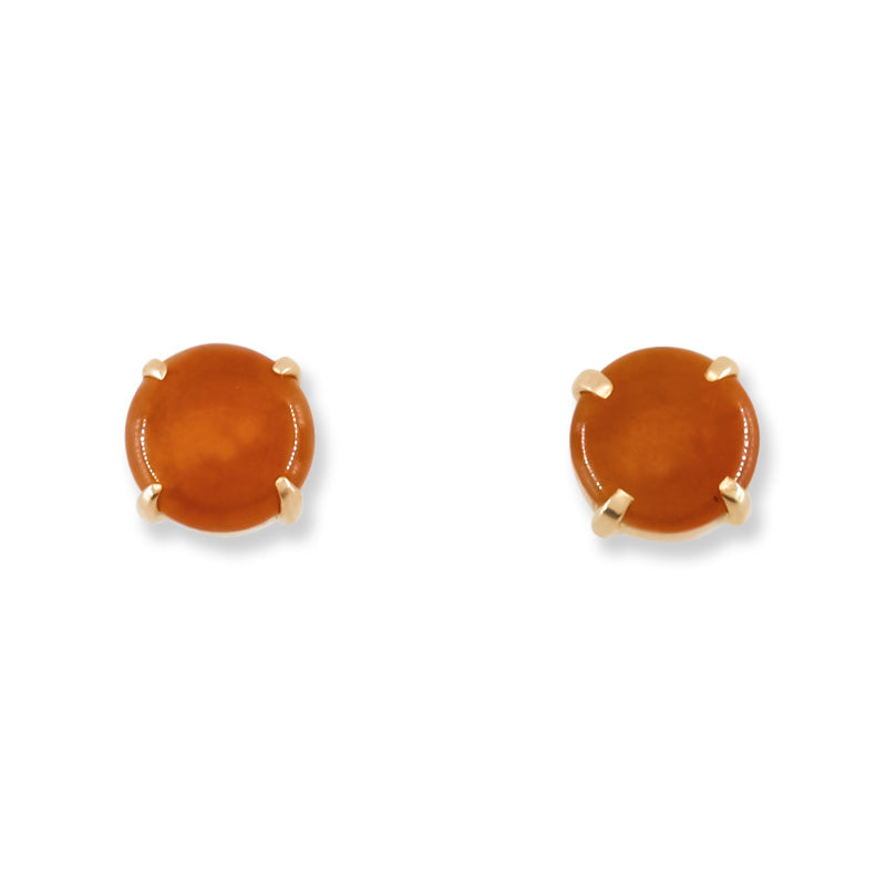 Vintage red Jadeite Jade round Stud Earring In 14k Yellow Gold | UPC #401761