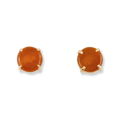 Vintage red Jadeite Jade round Stud Earring In 14k Yellow Gold | UPC #401761