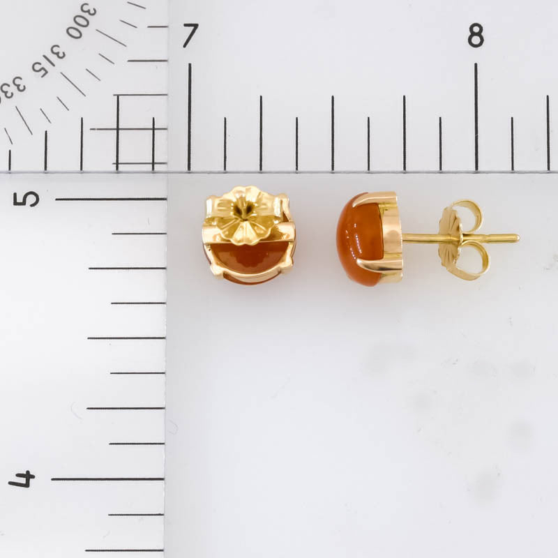 Vintage red Jadeite Jade round Stud Earring In 14k Yellow Gold | UPC #401761