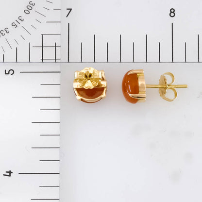 Vintage red Jadeite Jade round Stud Earring In 14k Yellow Gold | UPC #401761