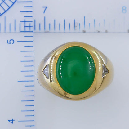 Green Jadeite Jade and Diamond Ring in 14K Yellow Gold | UPC #391246