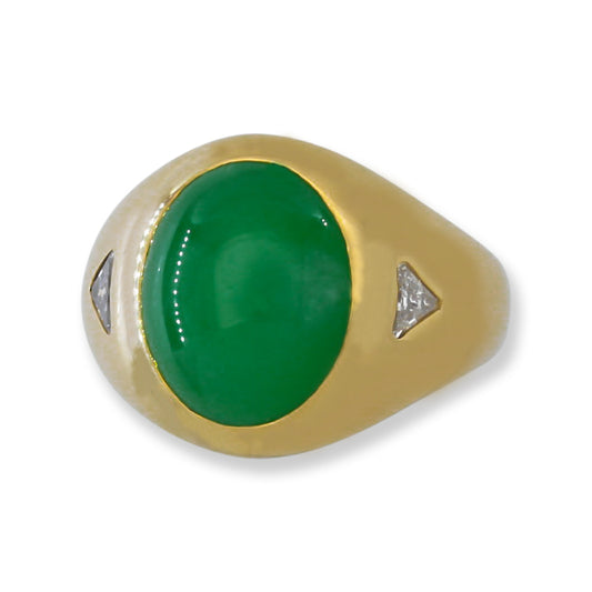 Green Jadeite Jade and Diamond Ring in 14K Yellow Gold | UPC #391246