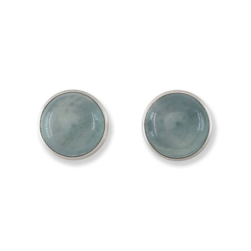 Blue Green Guatemalan Jadeite Jade Stud Earring In 14K White Gold Jade Jewelry
