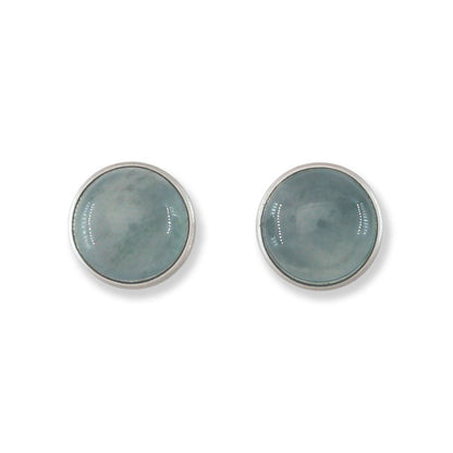 Blue Green Guatemalan Jadeite Jade Stud Earring In 14K White Gold Jade Jewelry