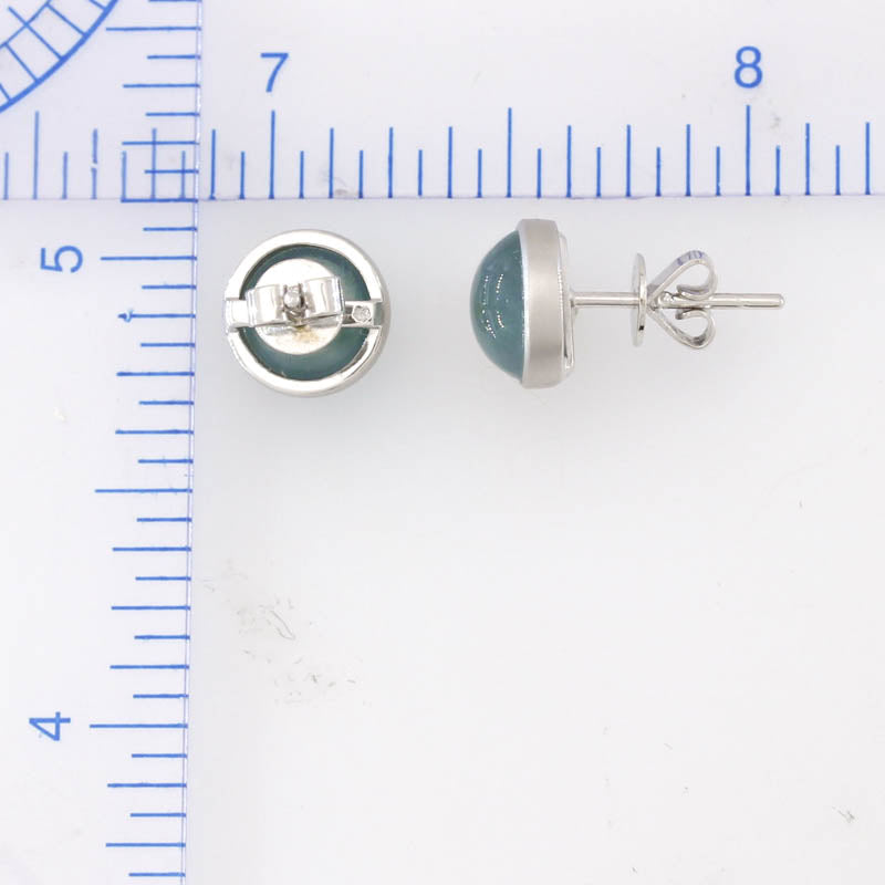 Blue Green Guatemalan Jadeite Jade Stud Earring In 14K White Gold Jade Jewelry