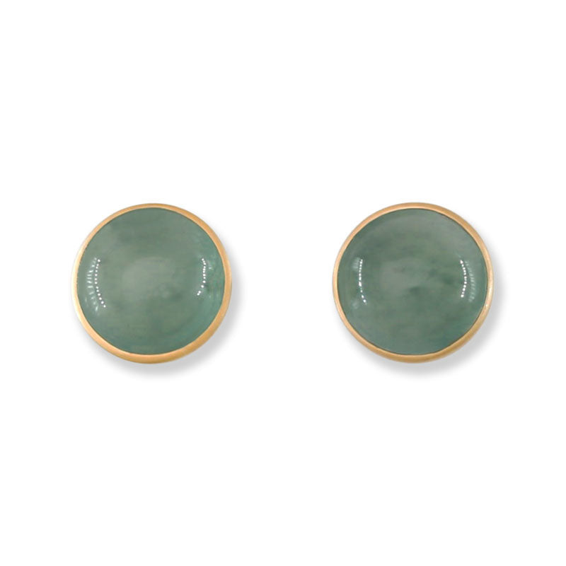 Blue Green Guatemalan Jadeite Jade Stud Earring In 14K Yellow Gold Jade Jewelry