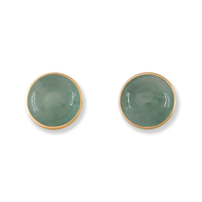 Blue Green Guatemalan Jadeite Jade Stud Earring In 14K Yellow Gold Jade Jewelry
