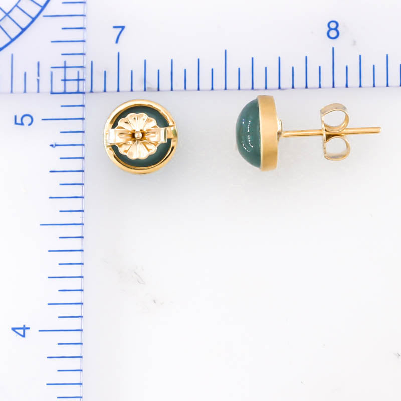 Blue Green Guatemalan Jadeite Jade Stud Earring In 14K Yellow Gold Jade Jewelry