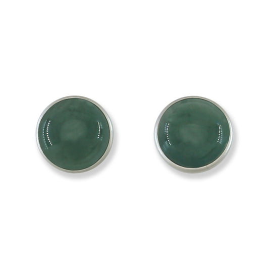 Blue Green Guatemalan Jadeite Jade Stud Earring in 14K White Gold  | UPC #402713