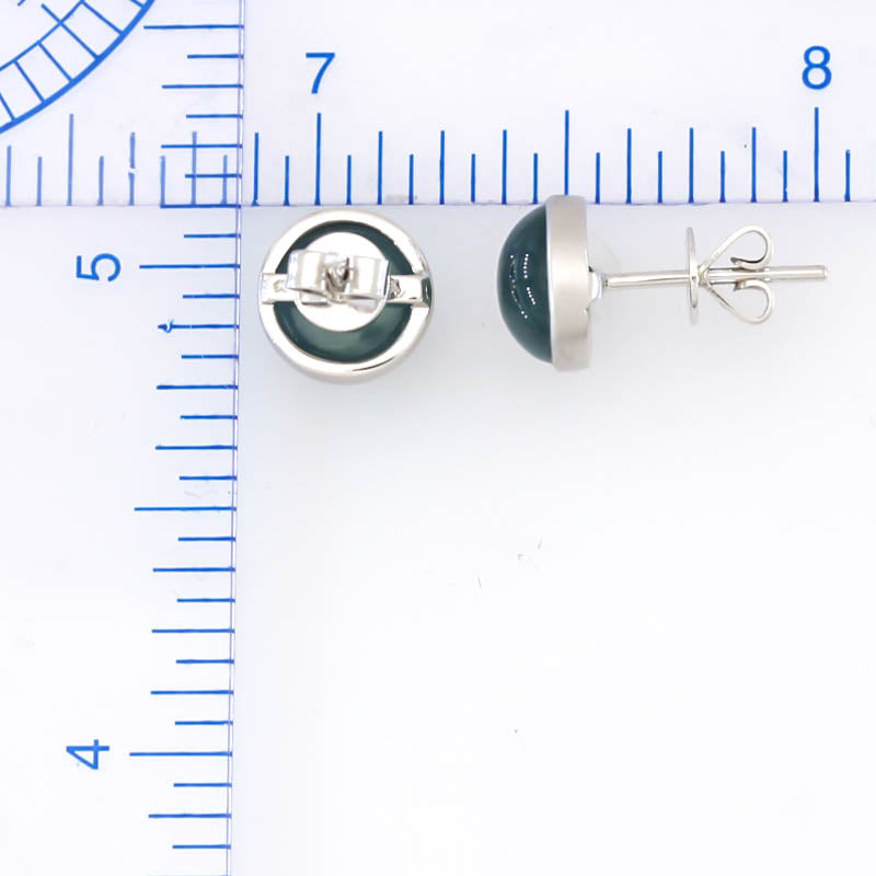 Blue Green Guatemalan Jadeite Jade Stud Earring in 14K White Gold  | UPC #402713