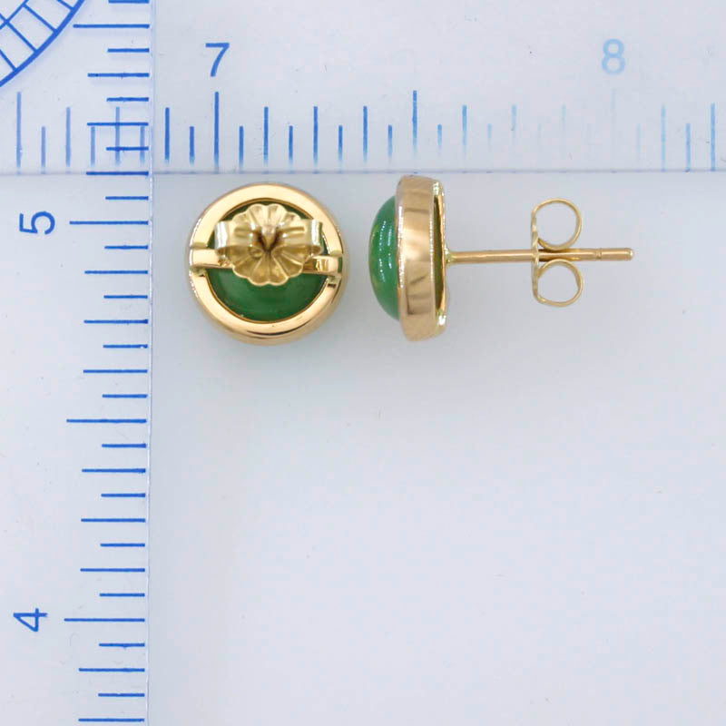 14K YELLOW GOLD GREEN JADEITE JADE STUD EARRING UPC #396296