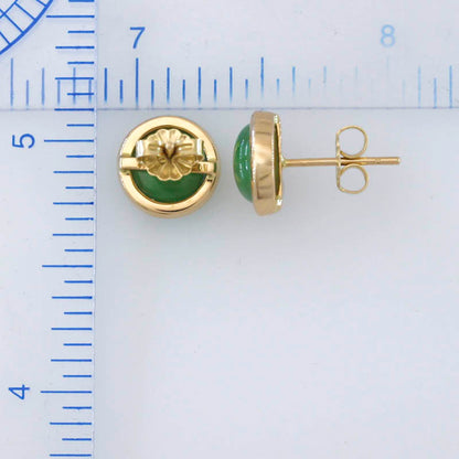 14K YELLOW GOLD GREEN JADEITE JADE STUD EARRING UPC #396296