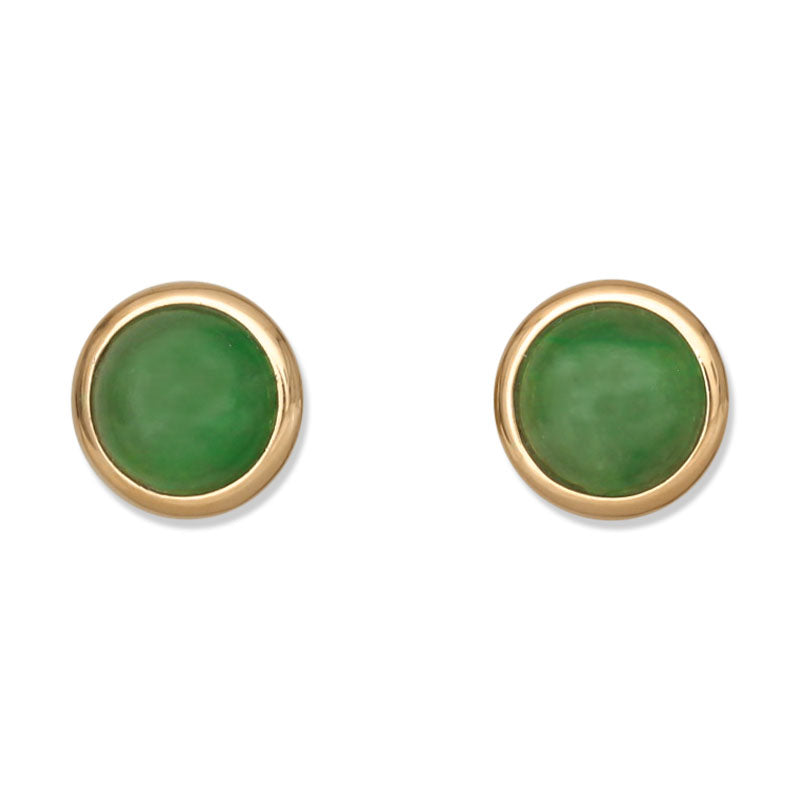 14K YELLOW GOLD GREEN JADEITE JADE STUD EARRING UPC #396296