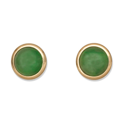 14K YELLOW GOLD GREEN JADEITE JADE STUD EARRING UPC #396296