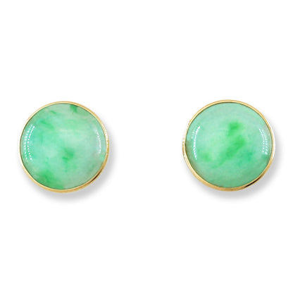 Green Jadeite Jade 14K Yellow Gold Stud Earring | UPC # 400436