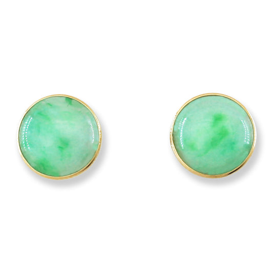 Green Jadeite Jade 14K Yellow Gold Stud Earring | UPC # 400436