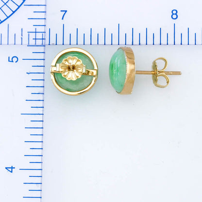 Green Jadeite Jade 14K Yellow Gold Stud Earring | UPC # 400436