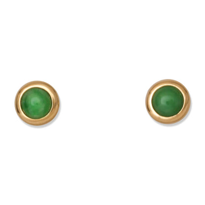 14K YELLOW GOLD GREEN JADEITE JADE STUD EARRING UPC #396302