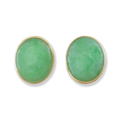 Green Jadeite Jade 14K Yellow Gold Oval Stud Earring Jade Jewelry