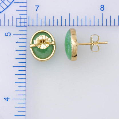 Green Jadeite Jade 14K Yellow Gold Oval Stud Earring Jade Jewelry