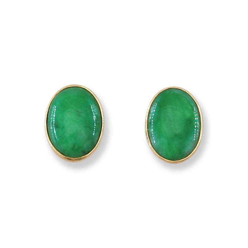 Vintage Green Jadeite Jade 14K Yellow Gold Oval Stud Earring | UPC #399730
