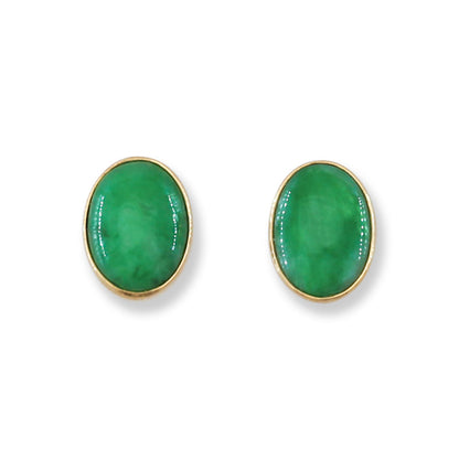 Vintage Green Jadeite Jade 14K Yellow Gold Oval Stud Earring | UPC #399730