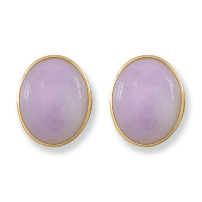 Lavender Jadeite Jade 18K Yellow Gold Oval Stud Earring | UPC #401938