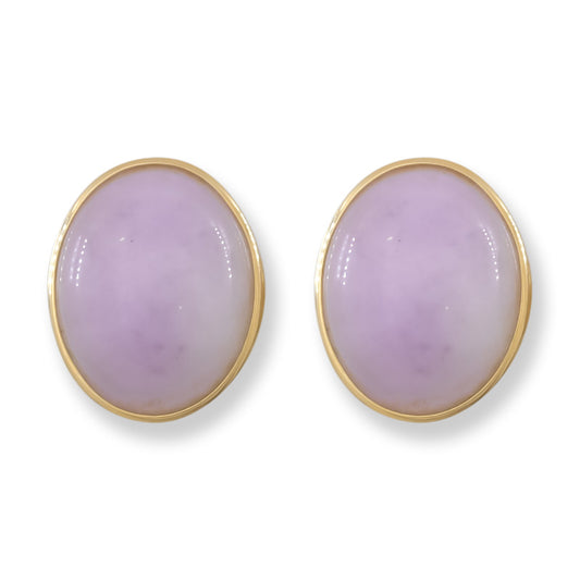 Lavender Jadeite Jade 18K Yellow Gold Oval Stud Earring | UPC #401938