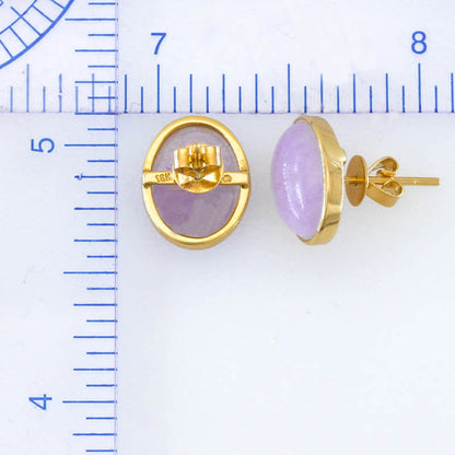 Lavender Jadeite Jade 18K Yellow Gold Oval Stud Earring | UPC #401938