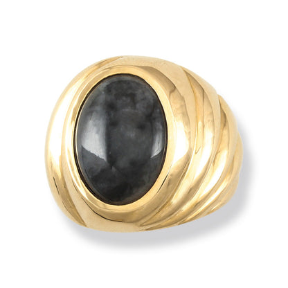 14K Yellow Gold Grey Jadeite Jade Ring for Men | Grey Jadeite Jade | UPC #337770