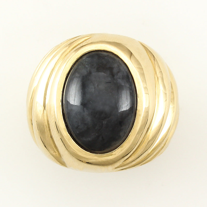 14K Yellow Gold Grey Jadeite Jade Ring for Men | Grey Jadeite Jade | UPC #337770