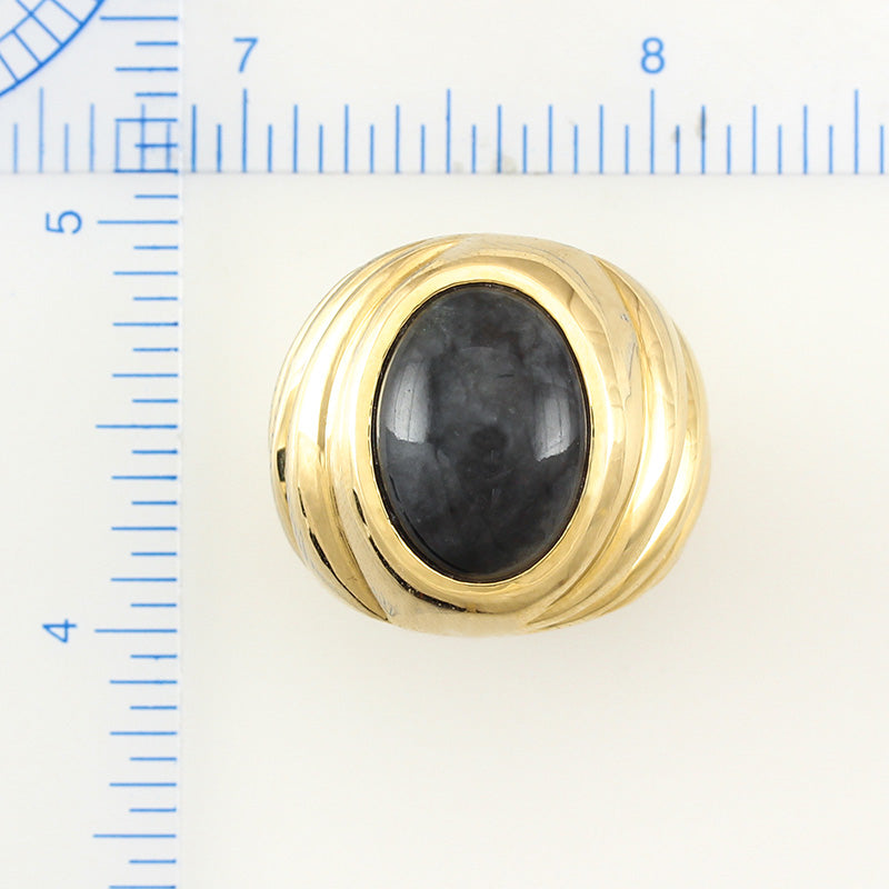 14K Yellow Gold Grey Jadeite Jade Ring for Men | Grey Jadeite Jade | UPC #337770