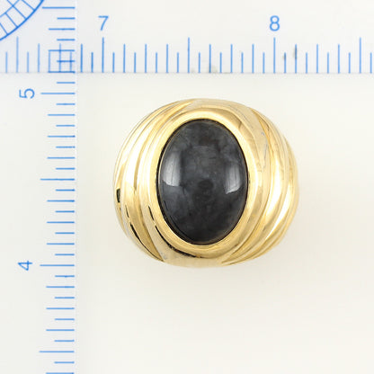 14K Yellow Gold Grey Jadeite Jade Ring for Men | Grey Jadeite Jade | UPC #337770