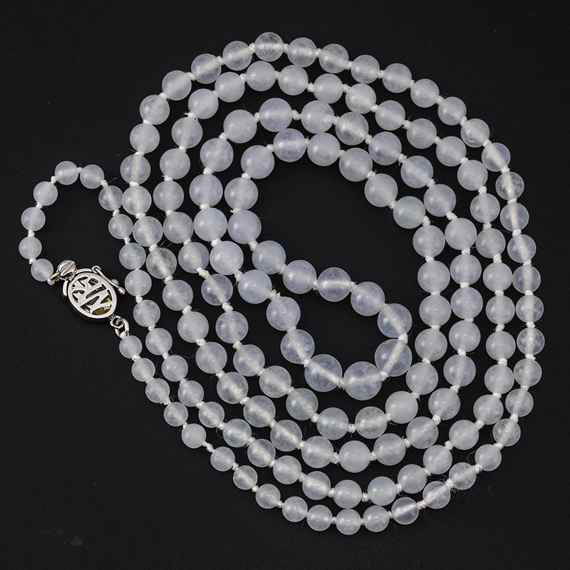 18K White Gold Ice Jadeite Jade Bead Necklace | UPC #369719