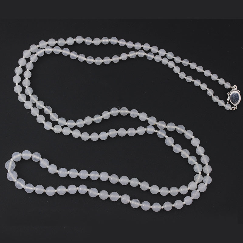 18K White Gold Ice Jadeite Jade Bead Necklace | UPC #369719