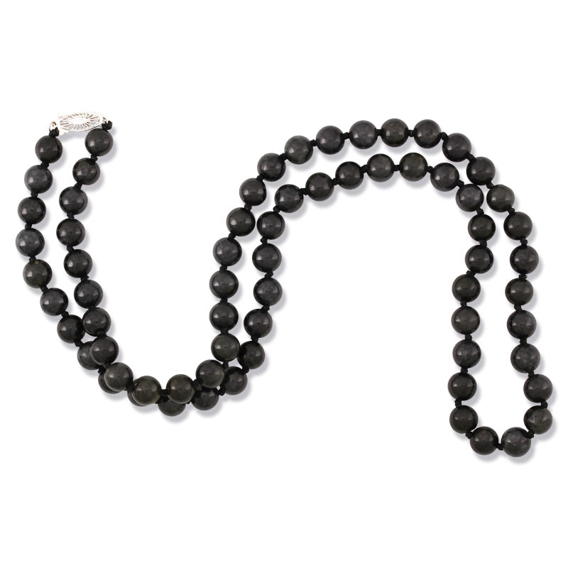 14K White Gold Grey Jadeite Jade Bead Necklace | UPC #380127