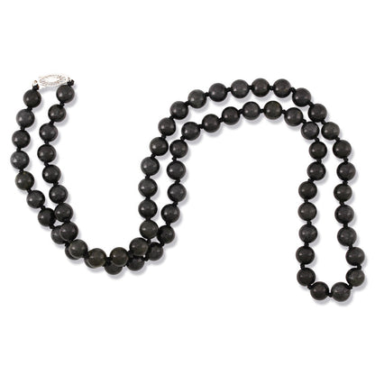 14K White Gold Grey Jadeite Jade Bead Necklace | UPC #380127