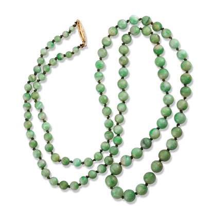 ESTATE 14K YELLOW GOLD GREEN JADEITE JADE BEAD NECKLACE UPC #021242