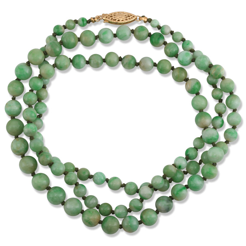 ESTATE 14K YELLOW GOLD GREEN JADEITE JADE BEAD NECKLACE UPC #021242