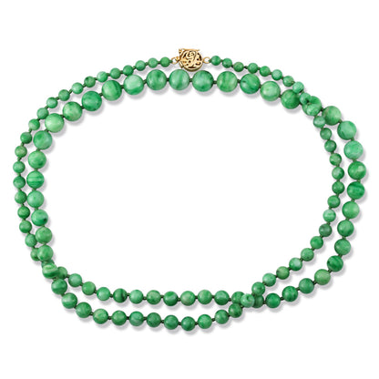 ESTATE 14K YELLOW GOLD GREEN JADEITE JADE GRADUATED BEAD NECKLACE UPC #024199