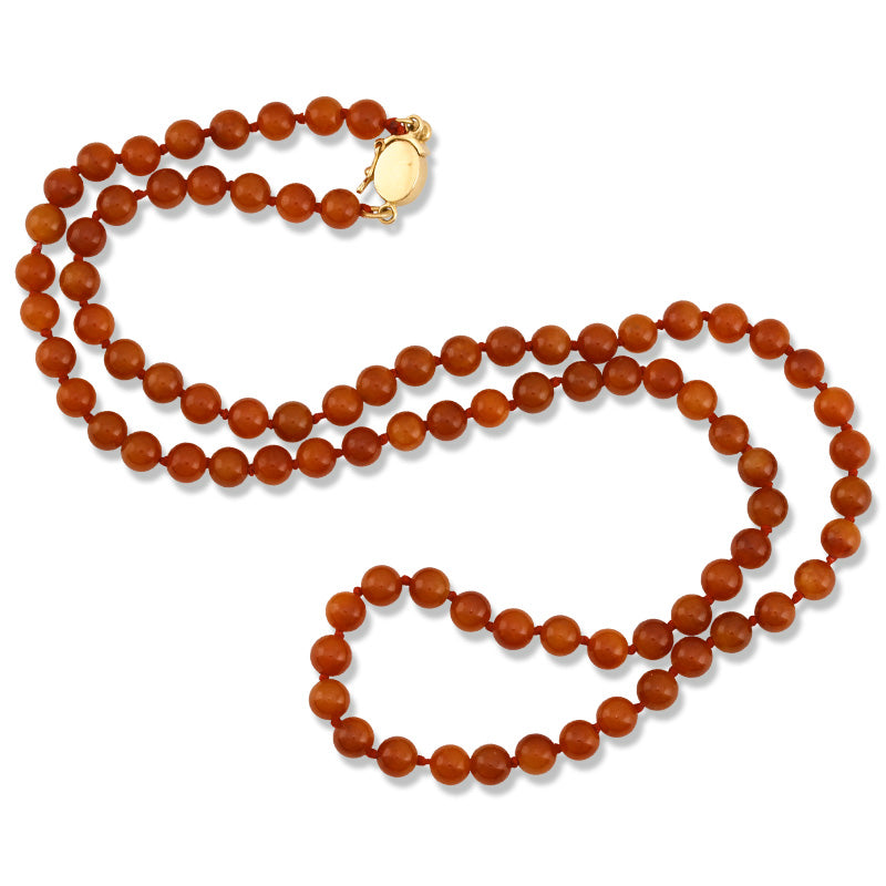 14K Yellow Gold Fine-Quality Red Jadeite Jade Bead Necklace | UPC #366411