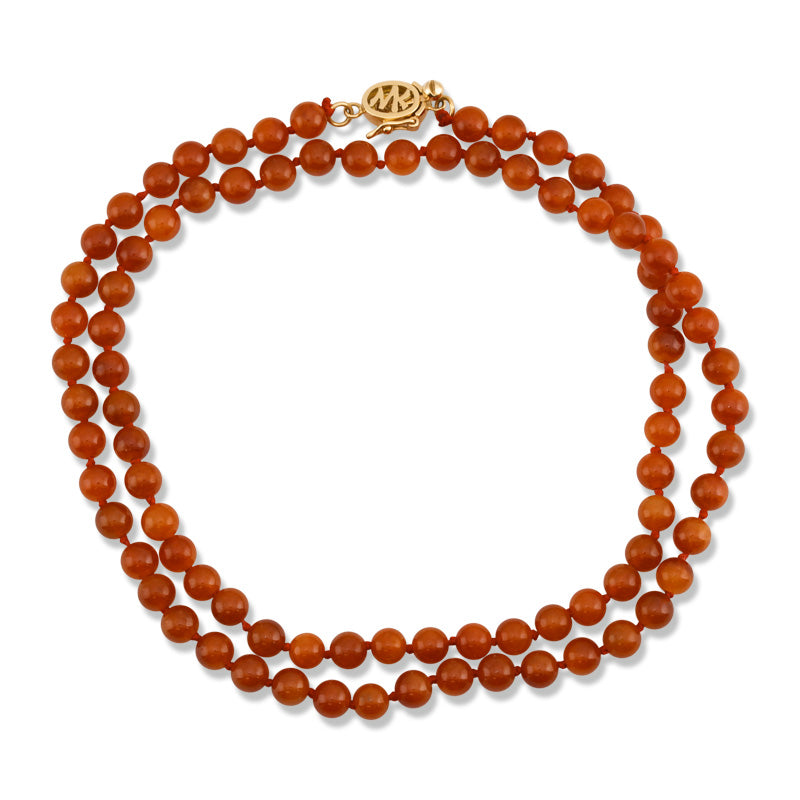 14K Yellow Gold Fine-Quality Red Jadeite Jade Bead Necklace | UPC #366411
