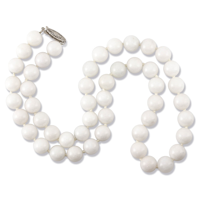 14K White Gold White Jadeite Jade Bead Necklace | UPC #371194