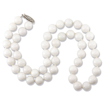 14K White Gold White Jadeite Jade Bead Necklace | UPC #371194