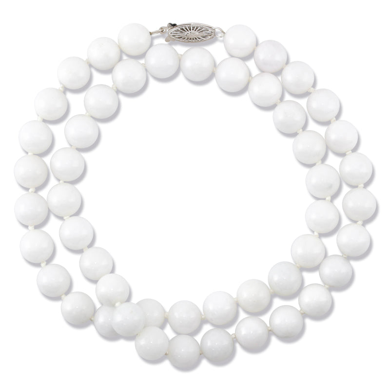 14K White Gold White Jadeite Jade Bead Necklace | UPC #371194