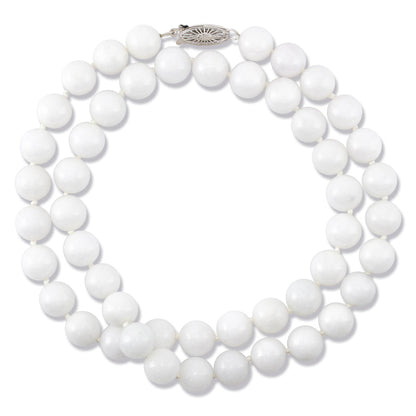 14K White Gold White Jadeite Jade Bead Necklace | UPC #371194